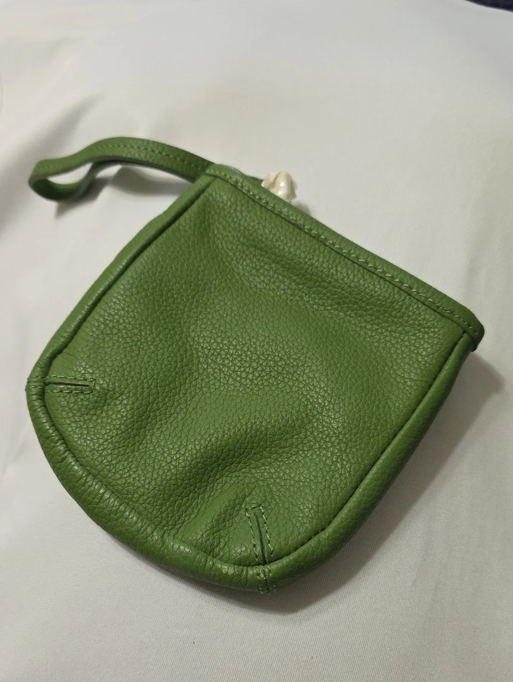 Lime Green Pebbled Leather Wristlet Pouch